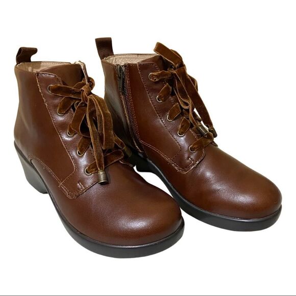 🥾 Alegria By PG Lite Eliza Dark Academia Leather Chestnut Luster Chunky Boots - Picture 1 of 13